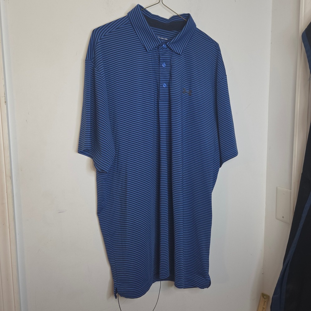 Under Armour HeatGear Mens 2XL Blue Striped Loose Fit Golf Performance Polo